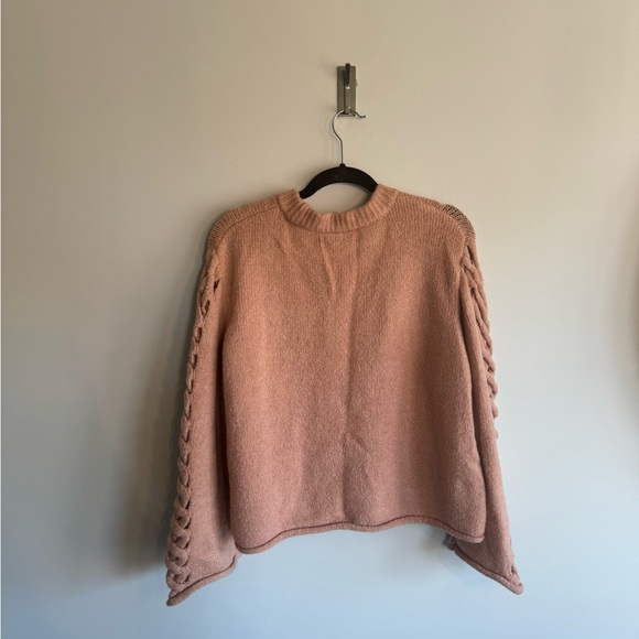 Coco+carmen acrylic blend blush pink side tie bell sleeve crew sweater… - Picture 6 of 7